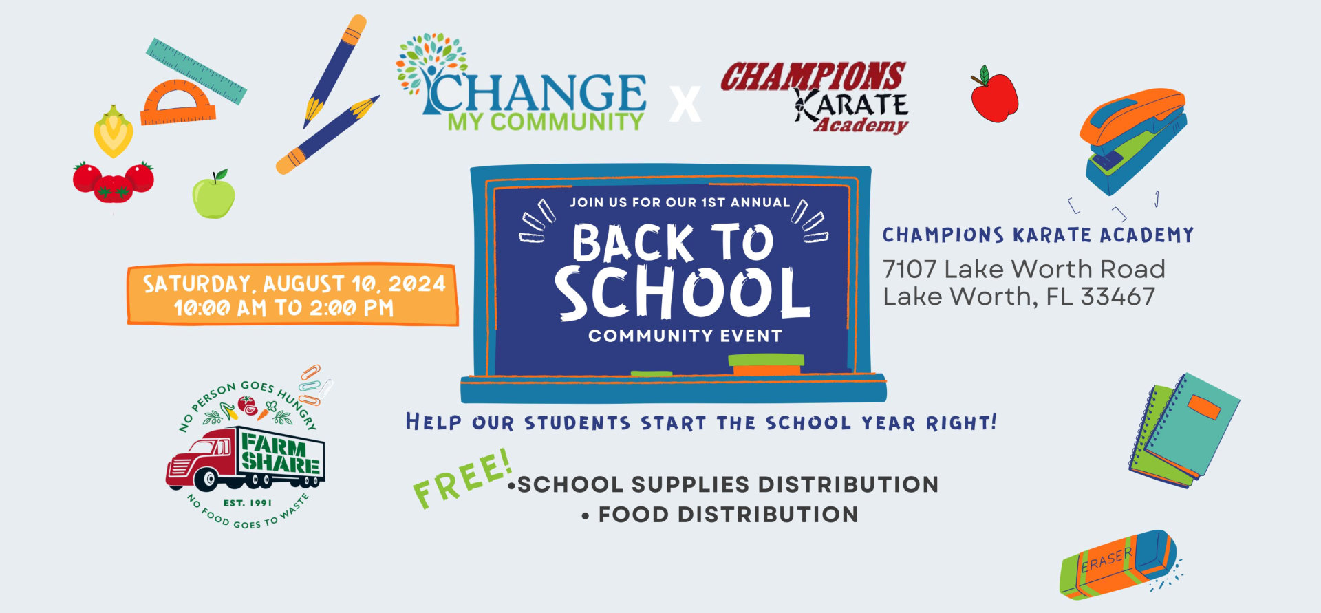 Back to school community with partnership with champions karate academy on saturday 